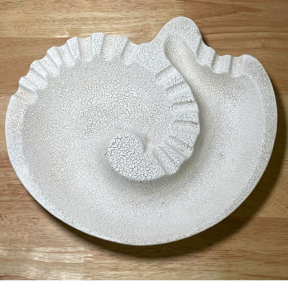 Vintage Haeger USA Seashell Bowl White Crackle Ceramic Coastal Beach Decor
